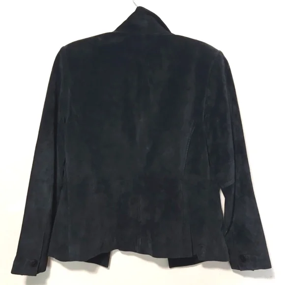 Alfani 100% Suede Leather Vintage Black Women's Blazer Jacket Size Medium - Picture 4 of 9